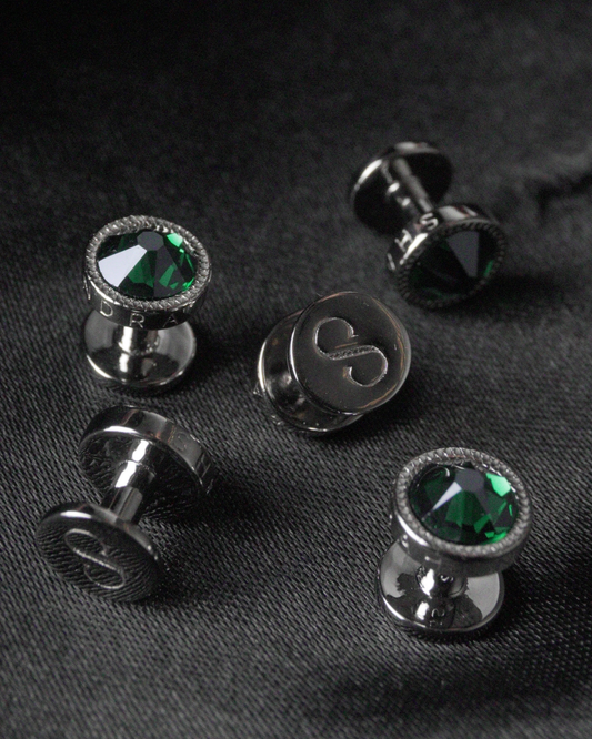Shah Indra Silver Studs in Green - SEVARA (Instock)