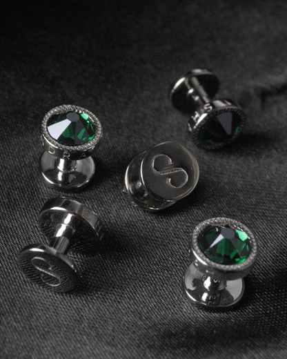 Shah Indra Silver Studs in Green - SEVARA (Instock)