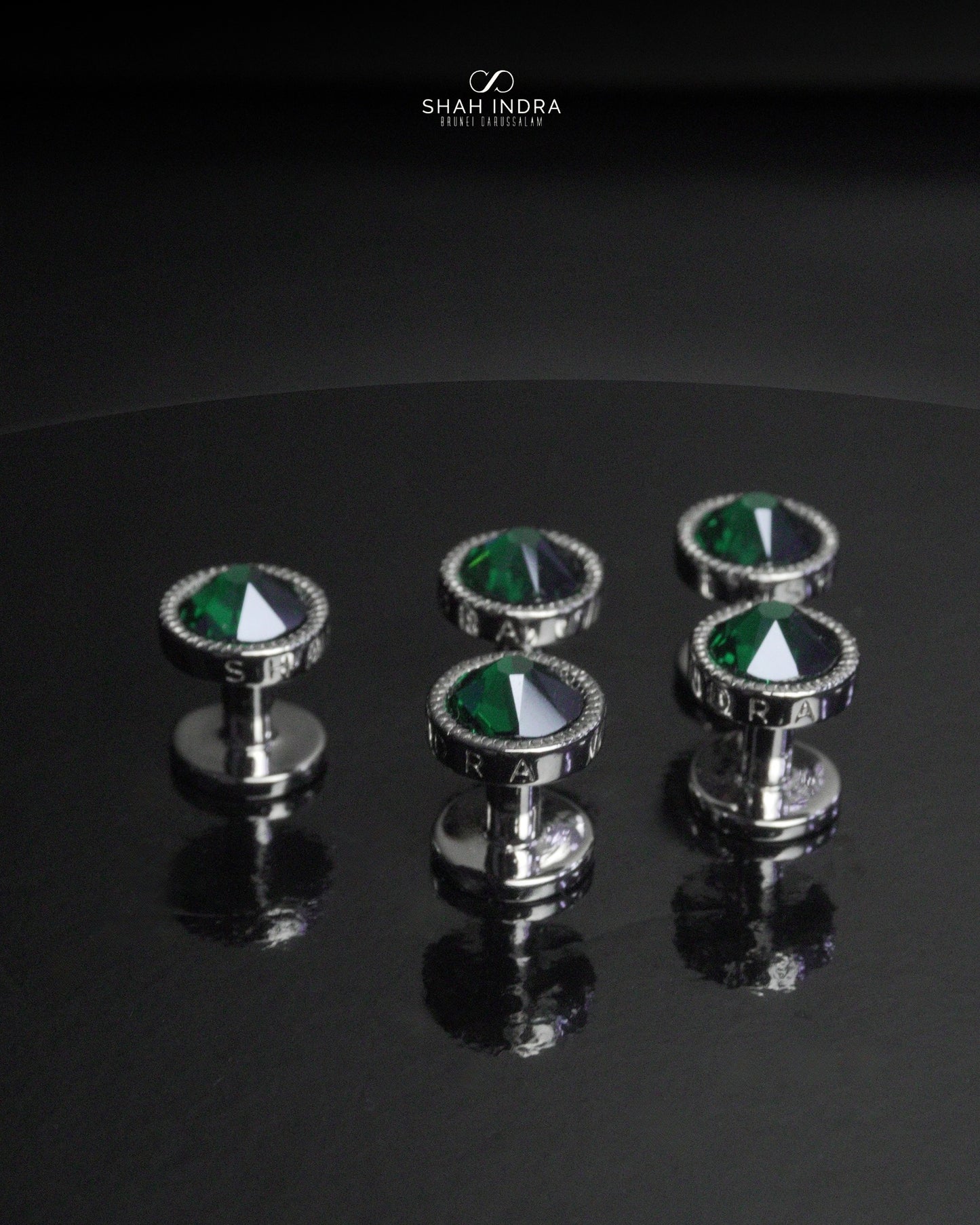 Shah Indra Silver Studs in Green - SEVARA (Instock)