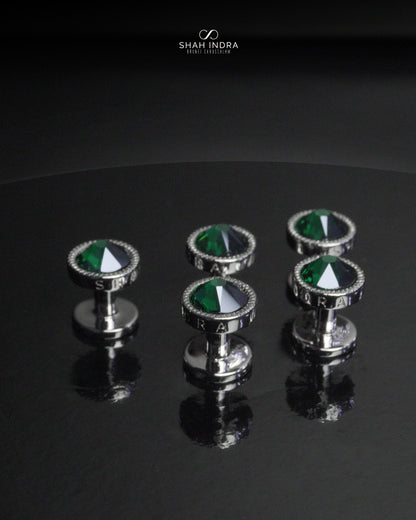 Shah Indra Silver Studs in Green - SEVARA (Instock)