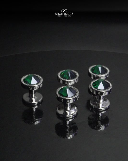 Shah Indra Silver Studs in Green - SEVARA (Instock)